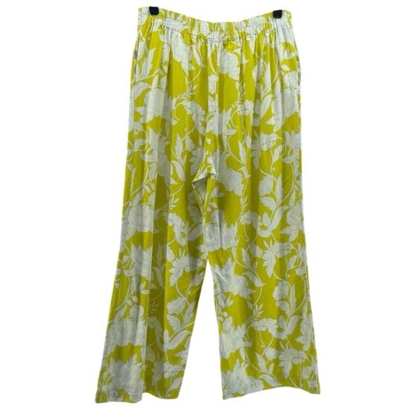 Marc New York Chartreuse Floral High Waisted Wide Leg Crop Pants M Linen Blend - Picture 7 of 13